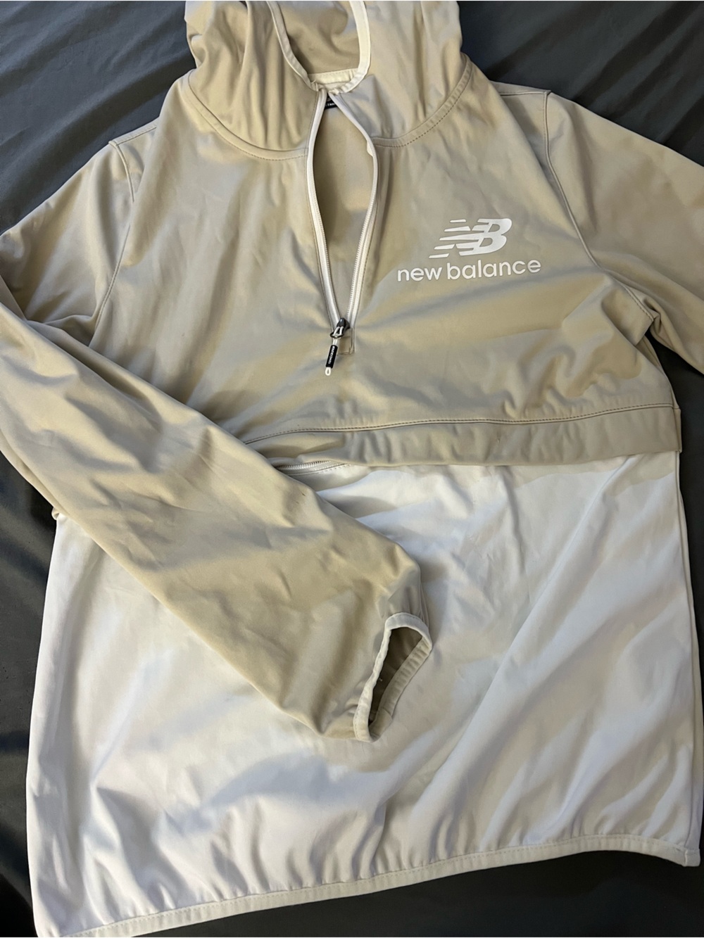 New Balance Women's Beige and White Hooded Half-Zip Pullover